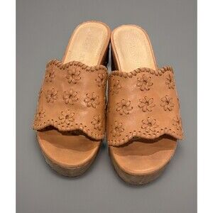 Jack Rogers Rory Leather Tan Platform Wedge Sandals Women’s Size 7